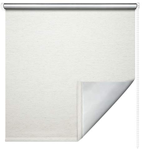 Thermorollo Hitzeschutzrollo Verdunkelungsrollo Kettenzugrollo Seitenzugrollo Fenster Rollo Breite 62-202 cm Stoff lichtundurchlässig verdunkelnd Thermobeschichtung Silber (142 x 180 cm / Leinen)