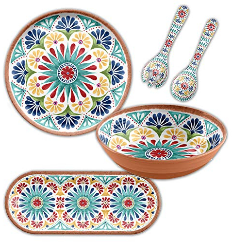 Purely Home Rio Medallion - 4 Piece - Outdoor/Garden/Picnic/BBQ - Plastic/Melamine Entertaining/Dining Serving Set