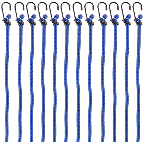 PRETEX 12er Set Universal Expander Gepäckspanner mit Haken - 88 cm Lange Gummispanner Gummiband Set - 12x Fahrrad Spanngurte Spanngummi - Bungee Cord Set - Blau
