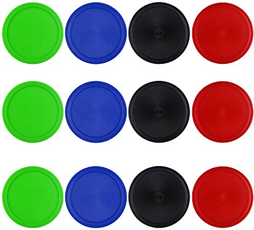 Kasteco 12 Pack 2.5 Inch Air Hockey Pucks for Small Size Table (Red Blue Green Black, 64x4 mm)