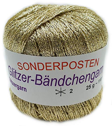 Glitzer-Bändchengarn in der Farbe Hellgold - 5 x 25 Gramm Knäuel