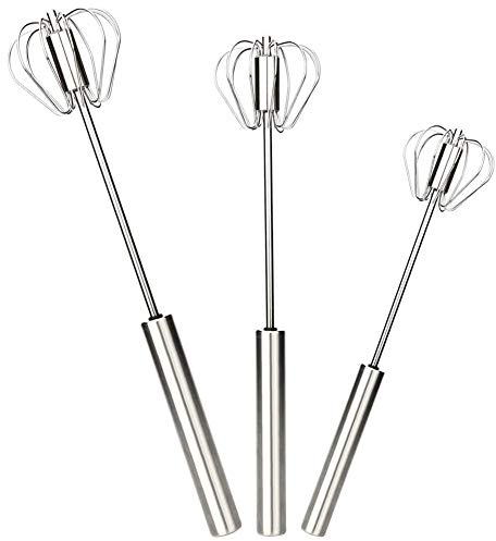 Schneebesen mit Drehautomatik，BETOY Edelstahl Schneebesen Set, Ei, Milchaufschäumer, Milk & Egg Beater Mixer, Geschirr für mischen, Schlagen und Rühren, Set von 3