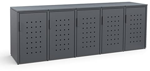 MEISTERBOX – 5er Mülltonnenbox Mülltonnenverkleidung mit Flachdach - 120L - Korpus, Dach & Pfosten Anthrazit
