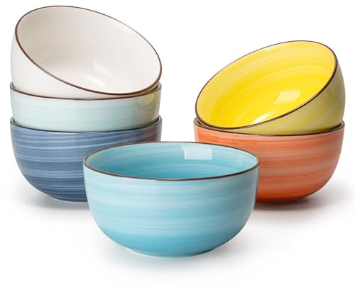 Sweese 10 Oz Ceramic Ice Cream Bowls, Set of 6 - Multicolor Dessert, Cereal, Soup Bowls, Dishwasher Microwave Safe