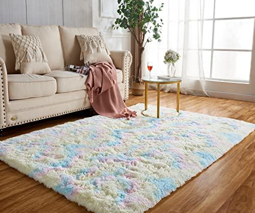 Tapis Arc en Ciel Tapis Chambre Tapis Poil Long Tapis Salon Tapis Chambre Enfant(Arc en Ciel,120 * 160CM)