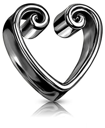 beyoutifulthings Ohr-Tunnel Vintage-Herz Schwarz Ohr-piercing Chirurgenstahl Ohr-Schmuck Plug 14-mm Sattel-Verschluss