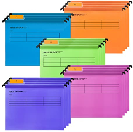 Hängemappen A4,QNLEMON 20 Stück Polypropylen Aktenschrank Hängemappen mit Tabs und Karteneinlagen für Schule Zuhause Arbeit Büro (5 Farbe)
