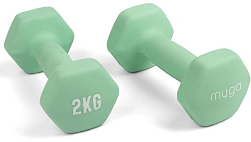 Myga Hex Hantelset 2x 2kg | Robuste Neopren-Dumbbell für Yoga, Krafttraining & Fitnessübungen | Rutschfester Griff & Sechseckige Form für Stabilität | Perfekt für Zuhause & Studio | Türkis