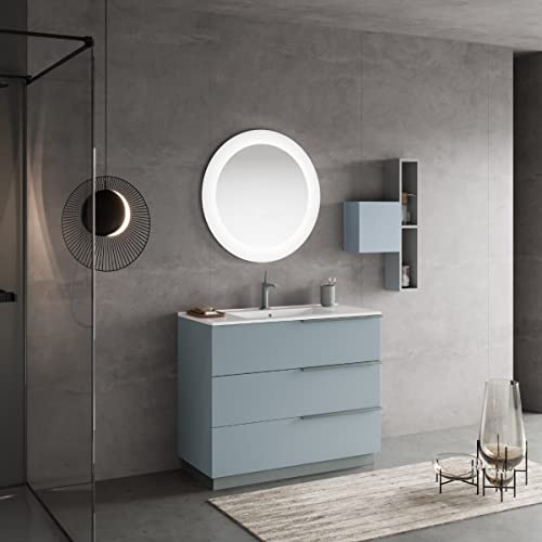 Kiamami Valentina Mueble DE BAÑO DE PIE con Lavabo 100CM con 3 CAJONES Y Espejo | New York