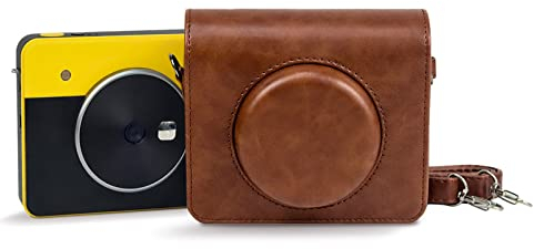 Rieibi Mini Shot 3 Retro Case, PU Leather Protective Case for Previous Version Of Kodak Mini Shot 3 Retro C300R 2-in-1 Camera/Portable Instant Printer with Shoulder Strap - Brown (Camera not included)