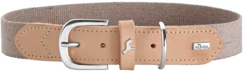 HUNTER Hundehalsband TRINO, Farbe: grau/Natur, Robustes Rindsleder, stilvoller Baumwollgurt, leicht & komfortabel, Scandi-Boho Design, Made in Germany, Größe: 45