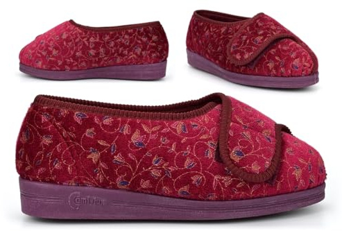 Womens Wide Fit Slippers Size 9 Extra Wide Slippers 4E Slipper Size 6 EEEE Slipper Rubber Sole Ladies Touch Fastening Touch Fasten Sizes 3-9 Burgundy