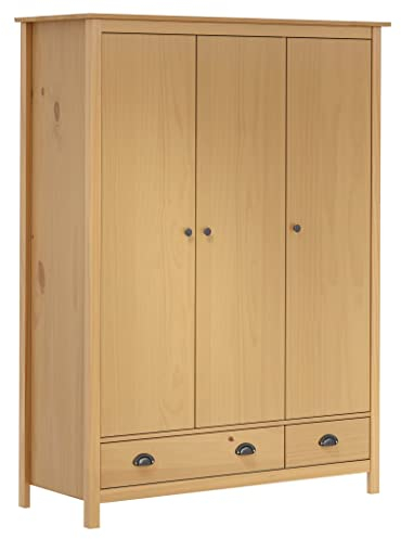 Makastle Kleiderschrank Garderobenschrank mit 3 Türen und 2 Schubladen, Mehrzweckschrank Dielenschrank Schlafzimmerschrank mit 5 Regalfächern und 1 großen Fach mit Kleiderstange, 127x50x170 cm