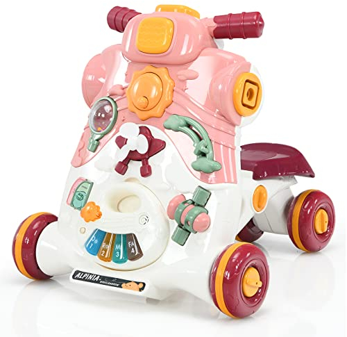 LIFEZEAL Carrellino Primi Passi 3 in 1, Girello bambini con Struttura Triangolare Stabile e Ruote Antiscivole, Gioco per Imparare a Camminare in Materiale Sicuro con Luce e Musica, 6-36 Mesi,Rosa