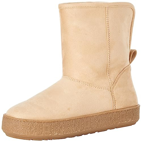 Amazon Essentials Women's Shearling Boot, Beige Microsuede, 7.5