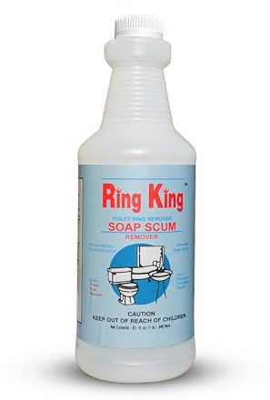 Amazon Brand - Ring King Toilet Soap Scum Remover For Shower | 32OZ Fast Acting Hard Water Stain Remover – Multi-Surface Bathtub Cleaner For Tile, Glass, Limescale & Sink – No Scrubbing
