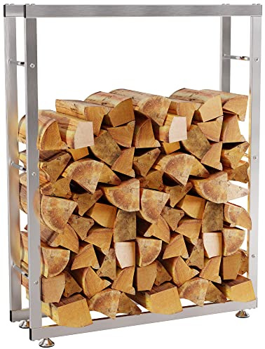 CLP Kaminholzständer Keri V2 Edelstahl I Brennholzregal Mit Bodenschonern, Farbe:Edelstahl, Größe:25x80x125 cm