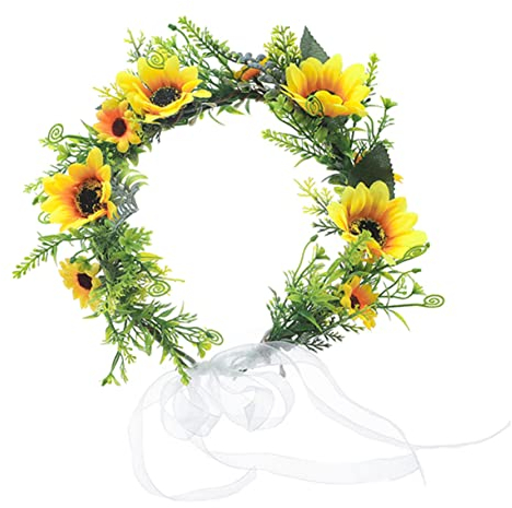 LALAFINA Sonnenblumen Haarkranz Boho Blumen Stirnband mit Schleife Langlebig Hautfreundlich Leicht Blumengirlande Kopfschmuck für Hochzeit Braut Strand Frauen und Mädchen