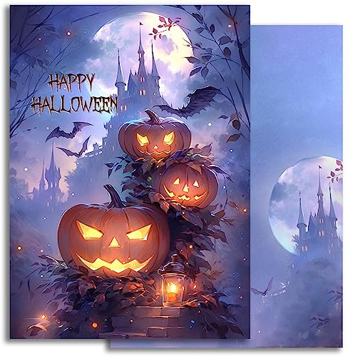 E&G Klasse 10 Halloween Karten Einladungskarten Einladung Jungen Mädchen Geburtstag Party Erwachsene Motiv Halloweenparty Grusel-Party Horror-Party Set gruselig Kürbisse Elegant