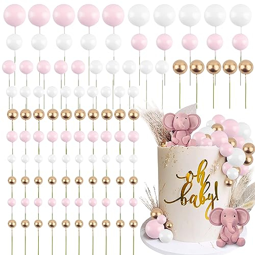 BETESSIN 105pcs Topper Cake Bola, Decoración Tarta de Bola, Decoración Espuma Bola, Mini Globo Palo Pastel, Bola Espuma Pastel, Bolas Palos Tarta para Cumpleaños Fiesta Boda, 3 Colores 5 Tamaños