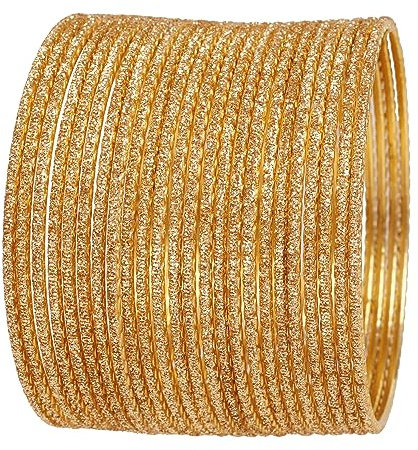Touchstone NEU Handgefertigte traditionelle indische Bollywood-Armbänder mit Schnittmuster im Goldstil, Definition von Designer-Schmuckarmbändern und Armreifen im 24er-Set in Goldton für Damen.