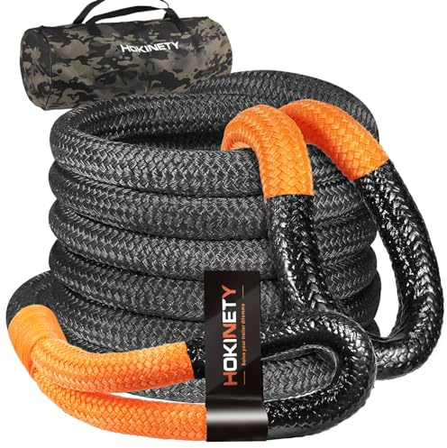 Kinetic Recovery Abschleppseil: 3,2 cm x 9,1 m, 24,594 kg Snatch Gurt, strapazierfähig, Offroad-Abschleppgurt-Set für LKW, SUV, UTV, ATV, Traktor, Auto, Jeep, Schwarz