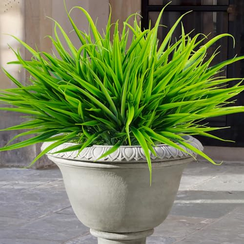 Uieke 12 Bundles Artificial Outdoor Plants UV Resistant Fake Grass Plants Faux Plastic Plants Greenery Shrubs for Home Garden Pathway Window Box Front Porch Spring Summer Decor, Green