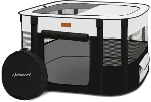 Dog Playpen - Foldable Cat Play Pens for Pubby, Kitten, Rabbit, Portable Pet Tent with Carring Bag for Indoor/Outdoor Travel Camping (Black-Medium)