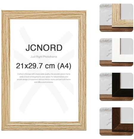 JCNORD Cadre Photo en Bois MDF Couleur Chêne de A4 Avec Verre Plexi Incassable | Cadre Photo Moderne Pour Murs et Tables