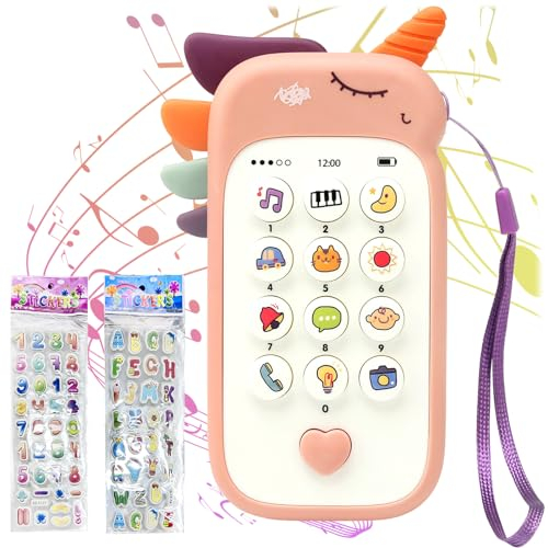 Spielhandy 1 Stück Baby Handy Spielzeug Handy Hat Zahlen von 0 Bis 9 Spielzeugtelefon mit Musiklicht Kinder Interaktives Sensorik Spielzeug Handy Spielzeug für Mädchen und Jungen (mit 2 Aufklebern)