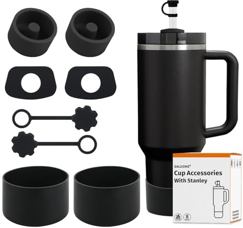 SALUOKE Cup Accessories 8 Pcs for Stanley, Cup Not Included(Black)