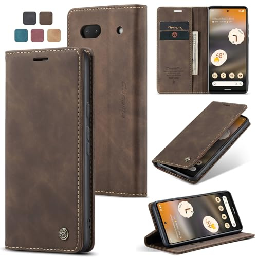 Cracedily Handyhülle für Google Pixel 6A Hülle, Klapphülle Premium Lederhülle Klappbar Flip Case Tasche Magnet Kartenfach Standfunktion Klapphülle Schutzhülle für Google 6A Handyhülle, Kaffee