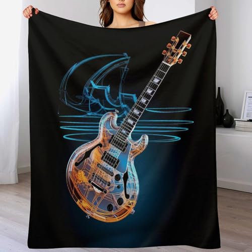 PAZZK Gitarren Decke,Vier Jahreszeiten Weich Wohndecke Decke Schlafdecke Sofadecke Plüschdecke Pelzdecke Printdesign Couchdecke Flannel Bett Decke（180×200cm）