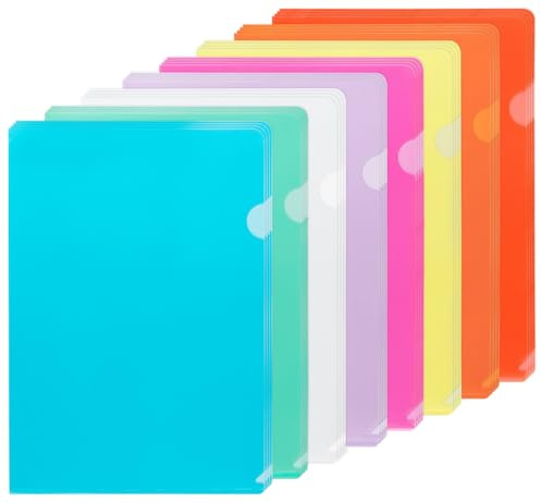 NOTEZMATE 42 x transparente A4-Kunststoffhüllen, 8 Farben, A4-Hüllen zum Schutz von Akten, durchsichtig, bündig, oben und seitlich offen, Dokumententasche für Bericht, Projekte, Präsentationen