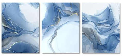 NXMYDBD 3-teiliges rahmenloses abstraktes blaues Fluss-Leinwandgemälde, nordische Poster, Wandkunstdrucke, Bilder für Wohnzimmer, Schlafzimmer, Wohnkultur, 50 x 70 cm (20 x 28 Zoll) x3, ungerahmt