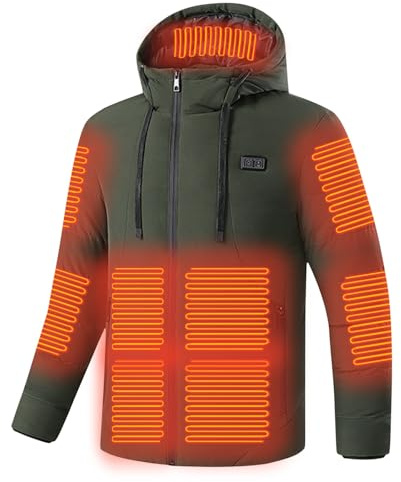 Battnot Testsieger Beheizbare Jacke Herren mit kapuze,Warme Pufferjacke Damen mit 15 Heizzonen, Heizmantel USB Elektrischer Beheizte jacke Winterjacke für Outdoor Wandern Jagd Motorrad Camping
