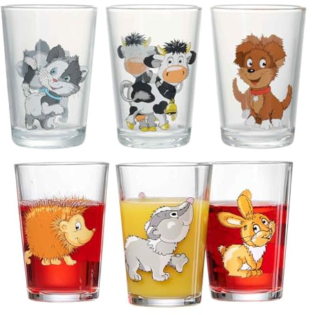 Ritzenhoff & Breker Kindergläser Hoftiere & Waldtiere, 6er Set, 205 ml, Bedruckte Kinderbecher mit Tiermotiven, Spülmaschinengeeignet