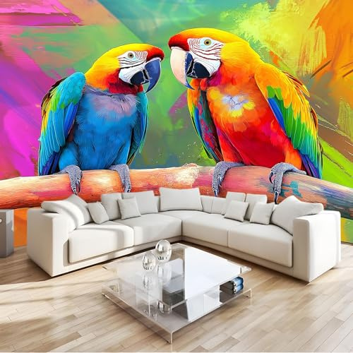 Fotomurales infantiles Selva tropical, loro Fotomurales 3D Tv Fondo Pared Moderno Dormitorio Murales Fotomurales Decorativos Estilo tropical 300 x 210 cm