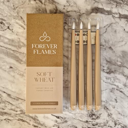 Real Wax Beige Brown Flameless LED Taper Candles Battery Operated with Remote Control