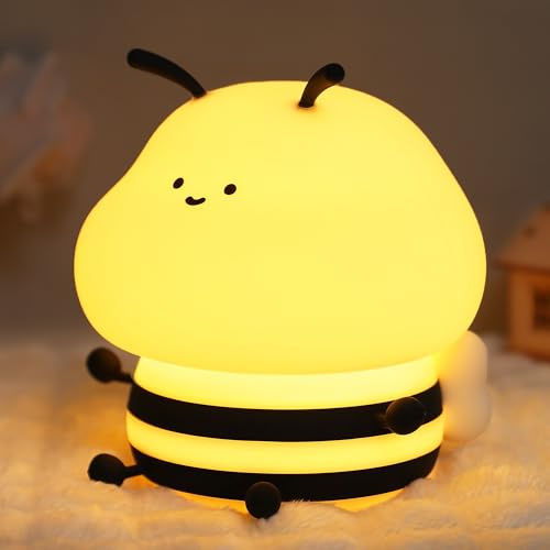 YuanDian Biene Nachtlicht mit 9 Lichteffekten, Süßes Bee Lampe für Kinder, Dimmbar und Wiederaufladbare Silikon Kinderzimmer Bienen Nachtlicht, Geschenk für Kinder und Babys