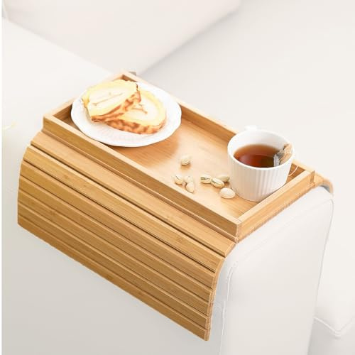 Sofa Tablett Sofatablett Armlehne Sofa Armlehnenablage Sofaablage Tisch für Couch Sofa Armlehne Tablett Tisch Anti-Rutsch Sofatisch Couch Getränkehalter für Snacks, Handy, Steuerung, Tassen, faltbar