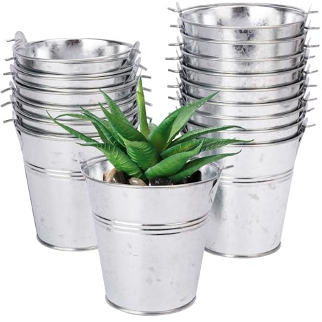 Biugaaufai 15 Pack 4.72 x 5.16 Inch Metal Mini Buckets with Handles, Galvanized, Tin, Small, Party Favors, Crafts, Garden & Beach