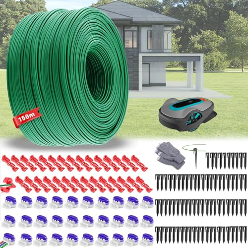 Cavo Perimetrale Robot Tagliaerba, Filo Perimetrale per Robot Tagliaerba 150m + 75 Picchetti + 30 Connettori + 30 Terminali Connessione Rame Zincato