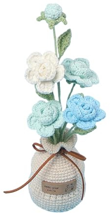 Stickade blommor,virkad blomkruka Stickade rosor Virkade krukväxter för