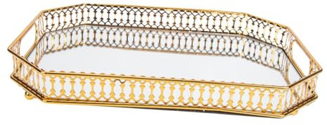 CHILDWEET Elegantes Kosmetiktablett Verspiegelter Glasoberfläche Für Schmuck Parfüm Und Mehr Dekorativer Organizer Für Schlafzimmer Und Badezimmer Für Kleine Räume