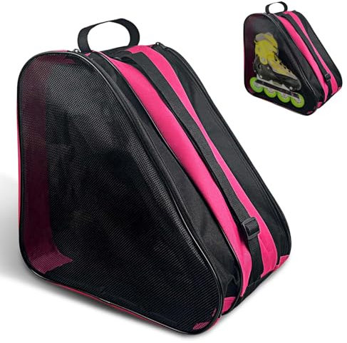 Dafencar Eislaufschuhe Tasche, Eislaufschuhe Rucksack für Erwachsene und Kinder, 3-fach Schlittschuh Tasche mit verstellbaren Trägern, Pink, ca. 40x38x28 cm