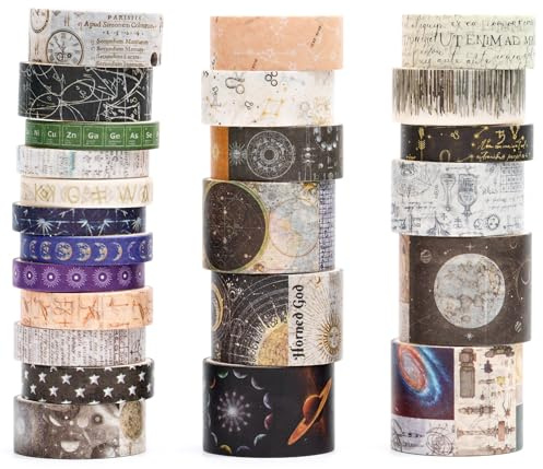 Songdao 24 Rollen Washi Tape Set im Vintage-Stil, 6 Breiten beschreibbares Dekoratives Masking Tape Bastelklebeband für Bullet Journal, Scrapbooking, Geschenkverpackung & DIY Basteln