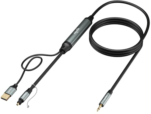 Adoreen 192KHz DAC Unidirectional Optical to 3.5mm AUX Audio Converter Cable 15 Ft, Toslink SPDIF Digital Fiber Optic to Analog Adapter for TV/PS4/Xbox/DVD to Sound Box Headphones-NOT AUX to Optical