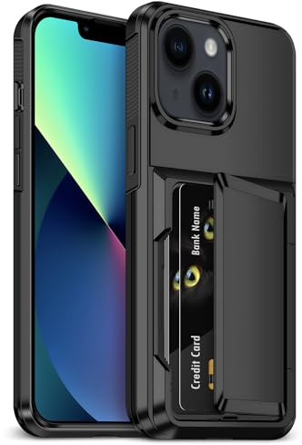 Aolcev Wallet Case for iPhone 13 Case with Card Holder [Max 4 Cards] Black | Heavy Duty Shockproof Protection,Dual Layer Hard PC Soft TPU Bumper, Hidden Card Slot Wallet Cover for iPhone 11 Phone Case