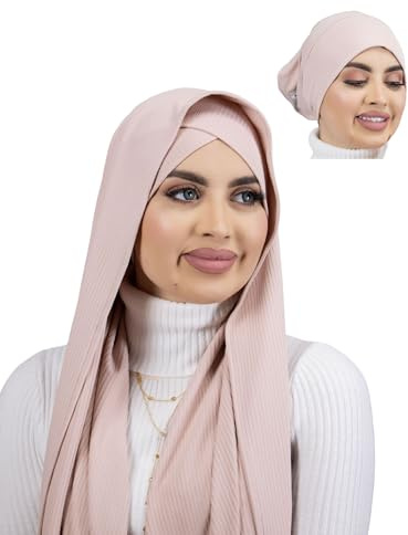 Kit hijab & sous hijab assorti en jersey premium cotelé pour femme musulmane voilée KIT00 (Rose Poudré)